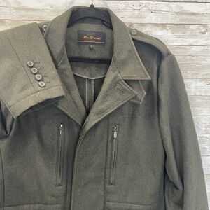 Ben Sherman Mens L Coat Wool Field Jacket Military Olive Green Mod Utility READ